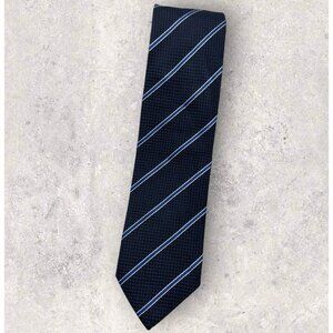 NEW HUGO BOSS RED TAG Men's Silk Tie ITALY LUXURY Navy Blue Striped W:2.8"